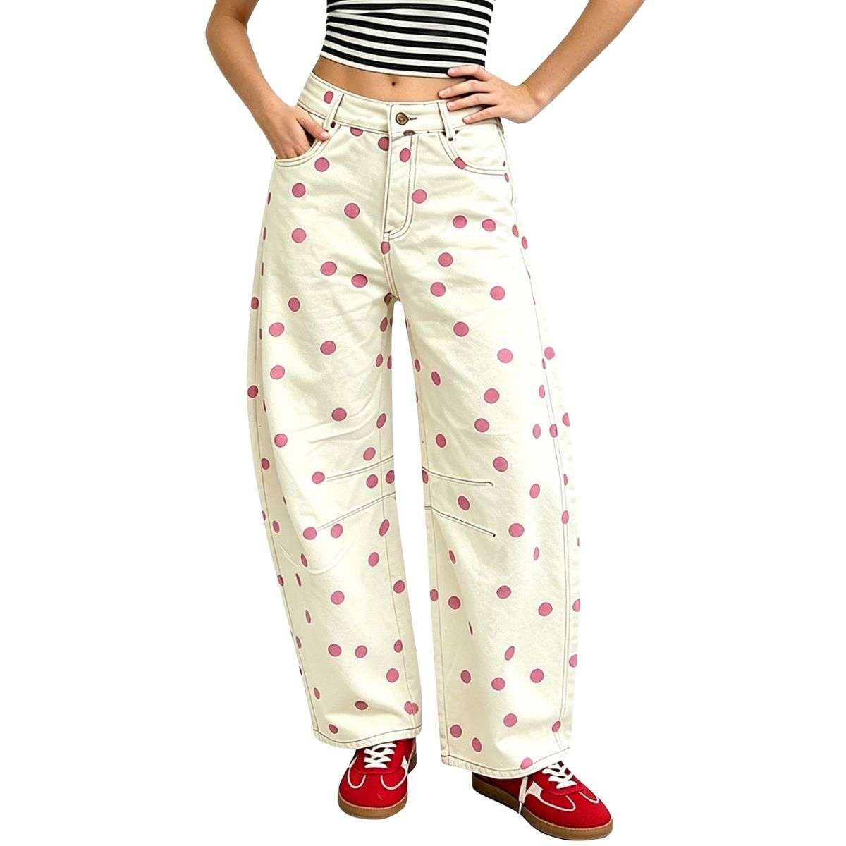 Vintage Polka Dot Barrel Jeans