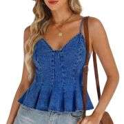 Women’s Retro Denim Peplum Top