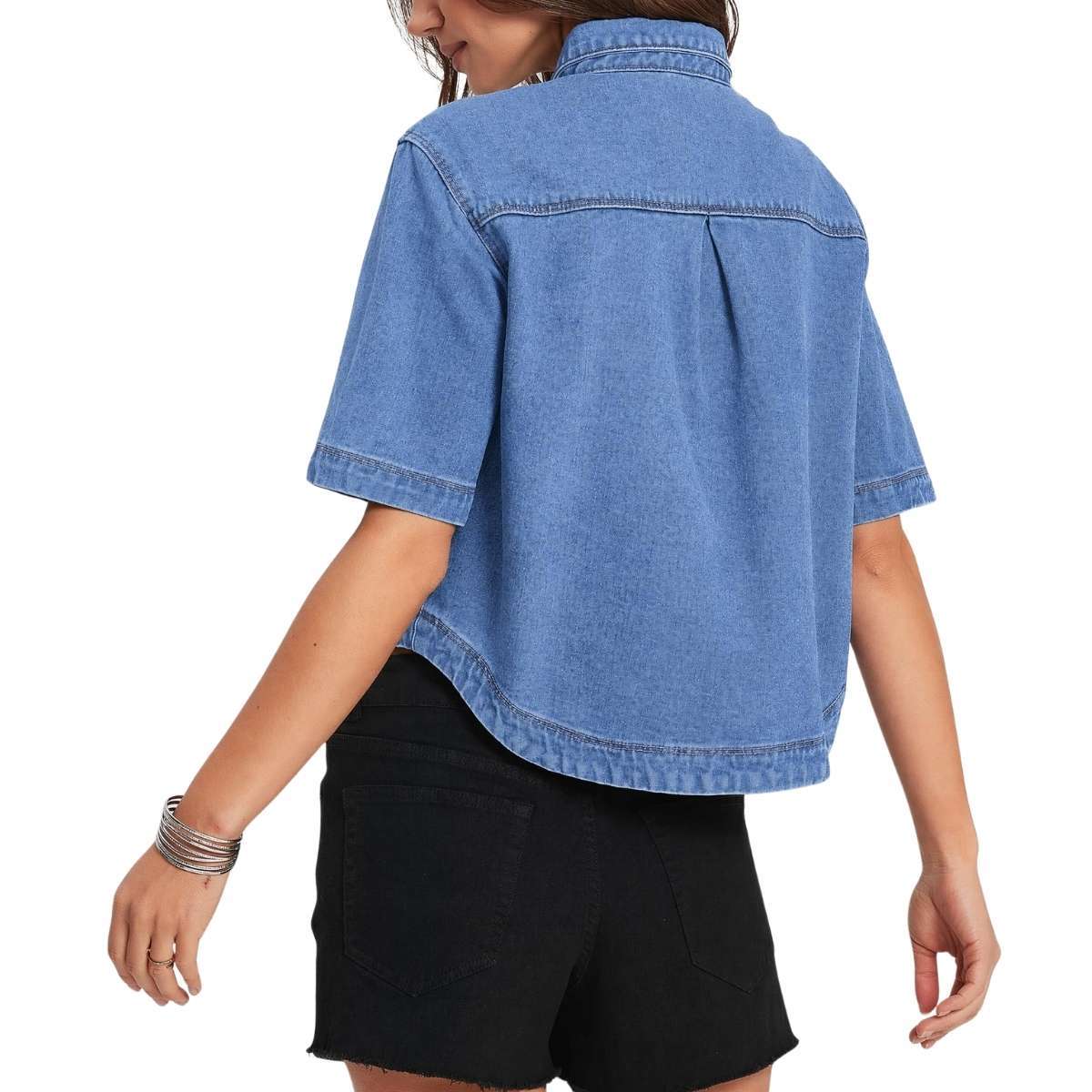 Women’s Casual Short Sleeve Denim Shacket