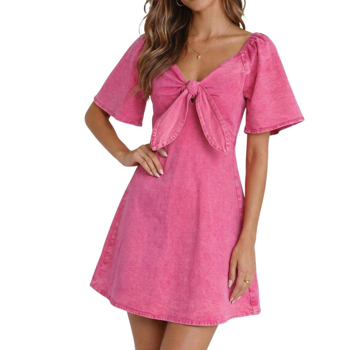 Women’s Denim Tie Front Mini Dress