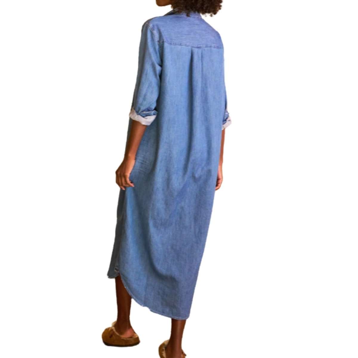 Women’s Distressed Long Sleeve Button Down Denim Shirt Dress