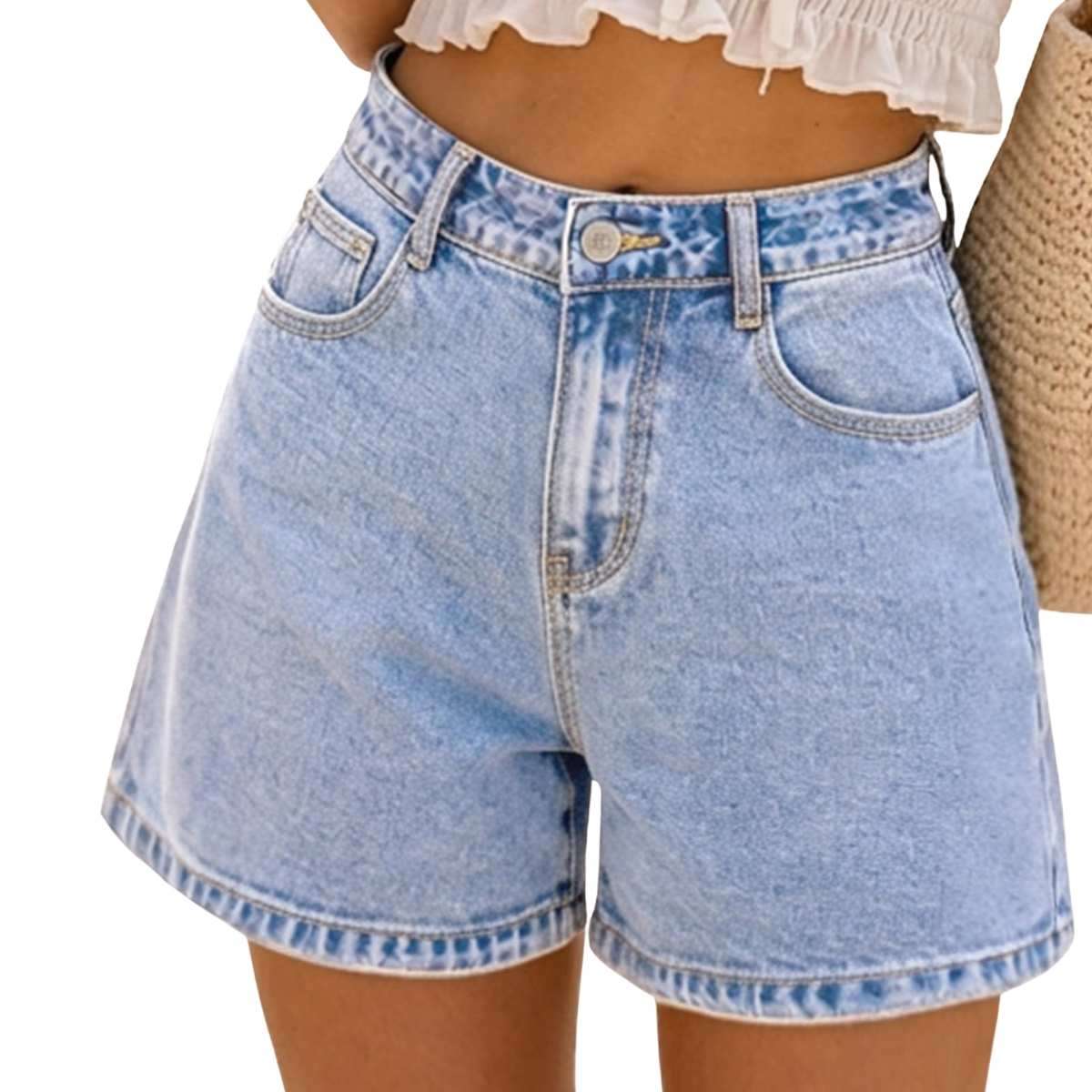 Women’s High Waisted A-Line Baggy Bermuda Denim Shorts