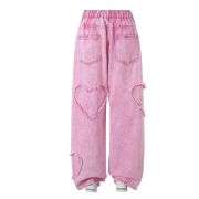 Women’s High Waisted Distressed Heart Pattern Wide Leg Jeans