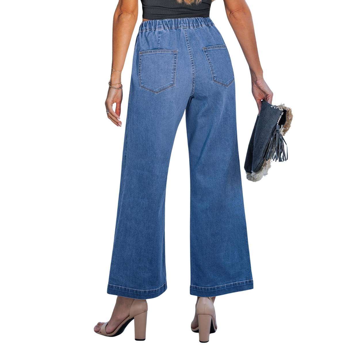 Women’s High-Waisted Wide-Leg Drawstring Jeans