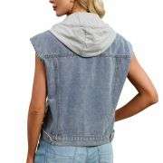 Women’s Vintage Leopard Print Hooded Denim Vest