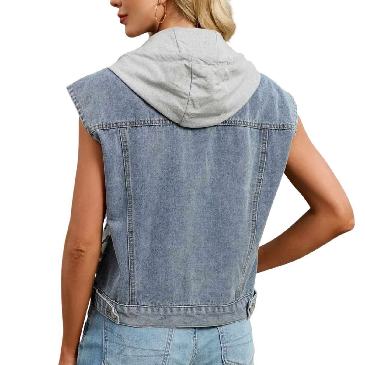 Women’s Vintage Leopard Print Hooded Denim Vest