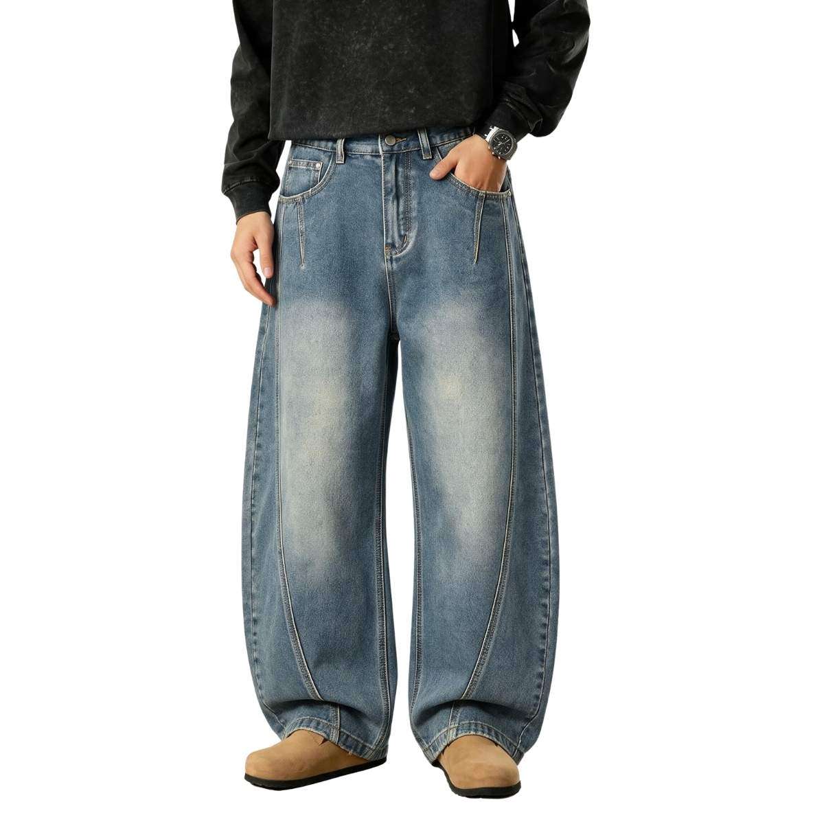 Men’s Y2K Relaxed Fit Wide Leg Skater Streetwear Barrel Baggy Jeans