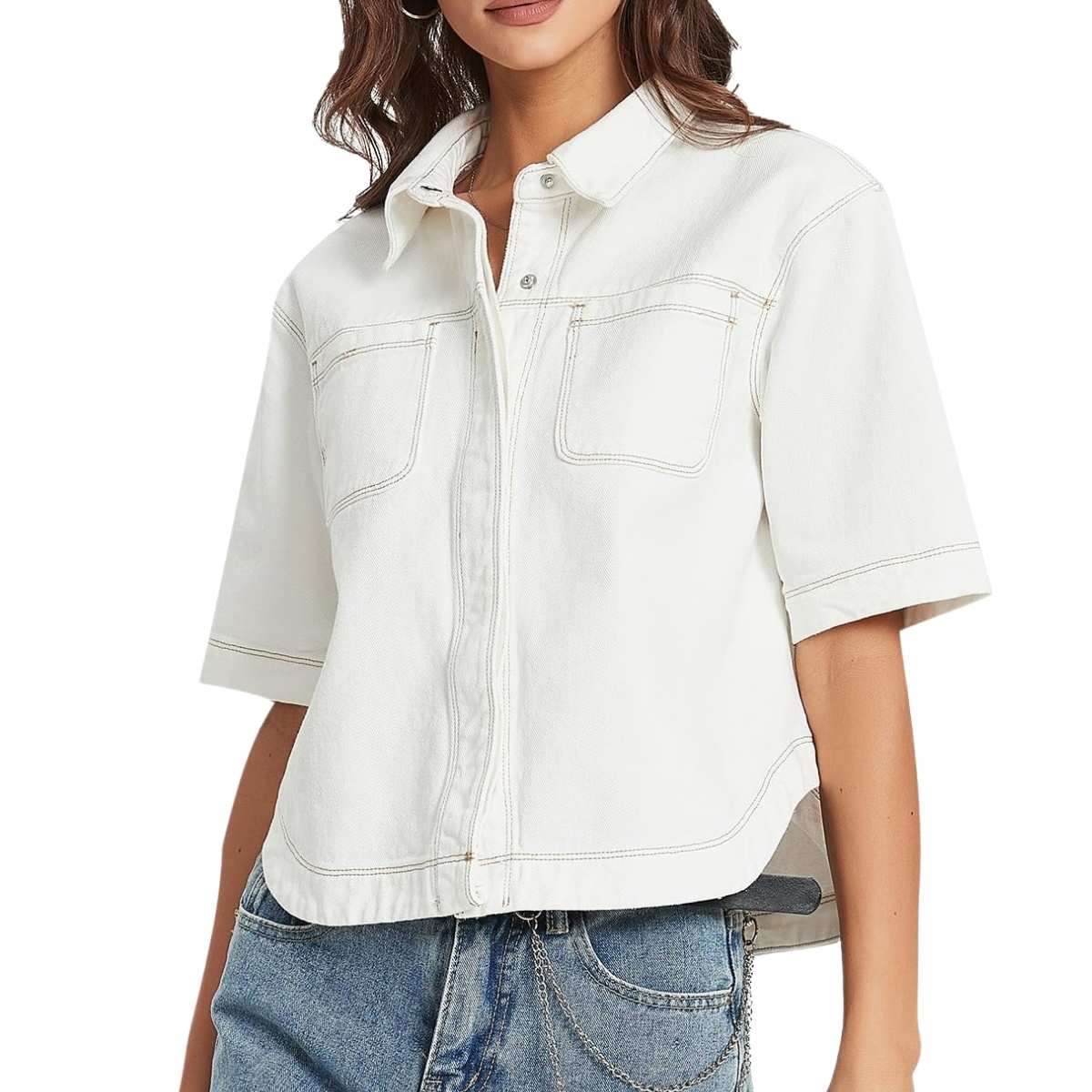 Women’s Casual Short Sleeve Denim Shacket
