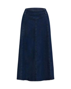 High-Waisted Flowy A-Line Long Denim Maxi Skirt
