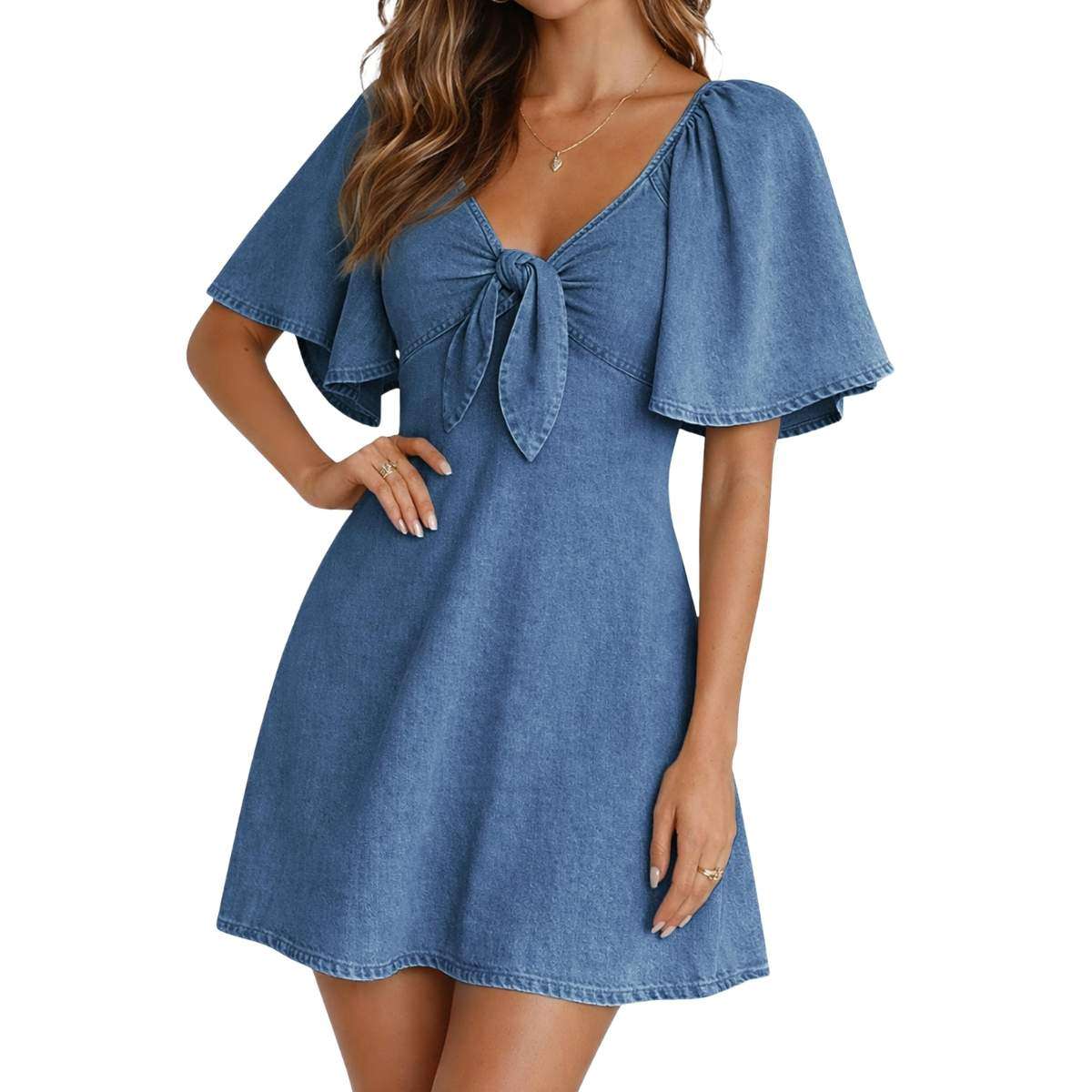 Women’s Denim Tie Front Mini Dress
