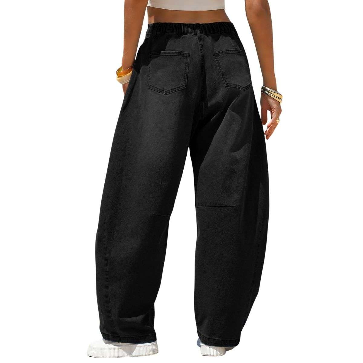 Women’s Y2K Elastic Waist Boyfriend Barrel Leg Jeans