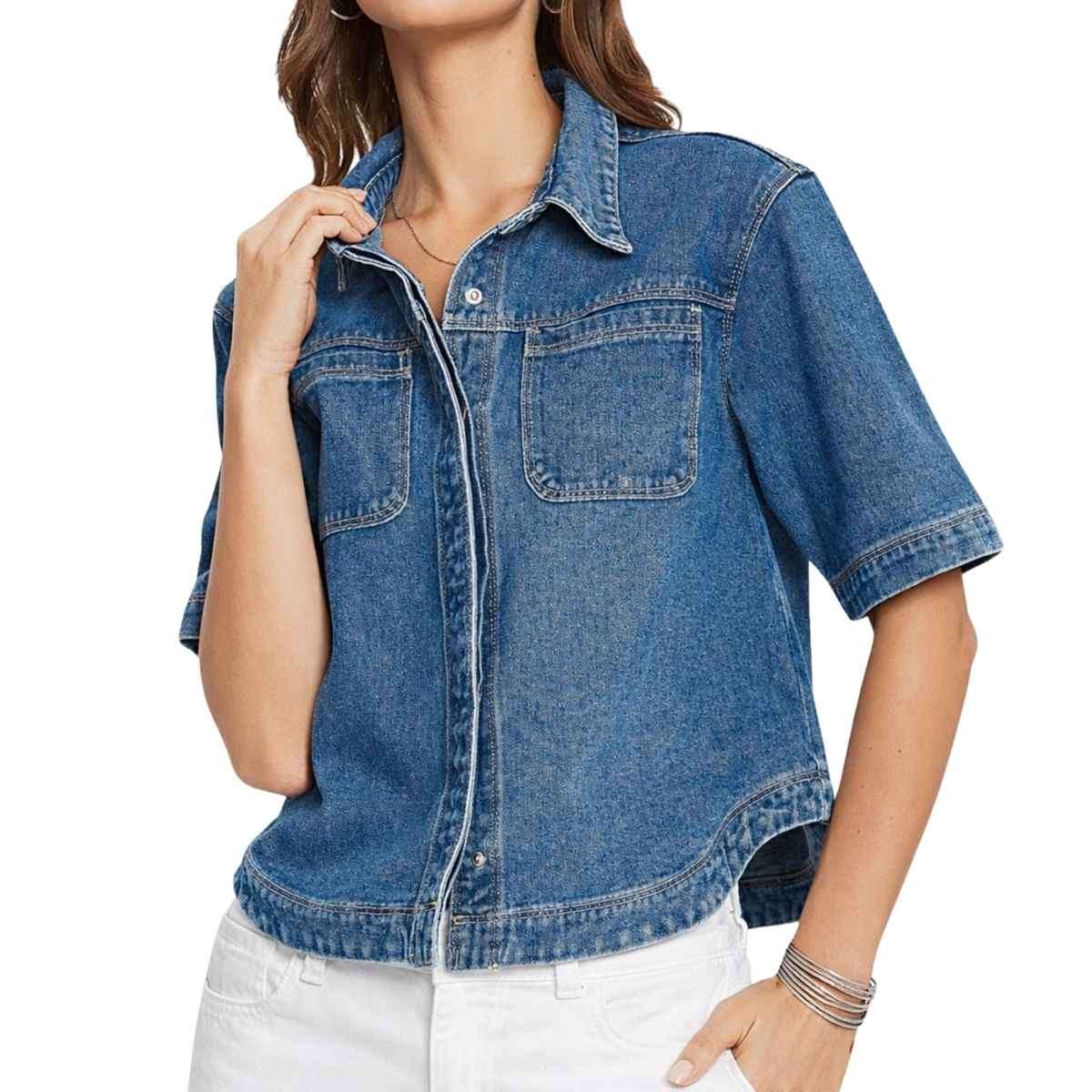 Women’s Casual Short Sleeve Denim Shacket