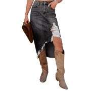 Vintage Flowy A-Line Long Jean Skirt