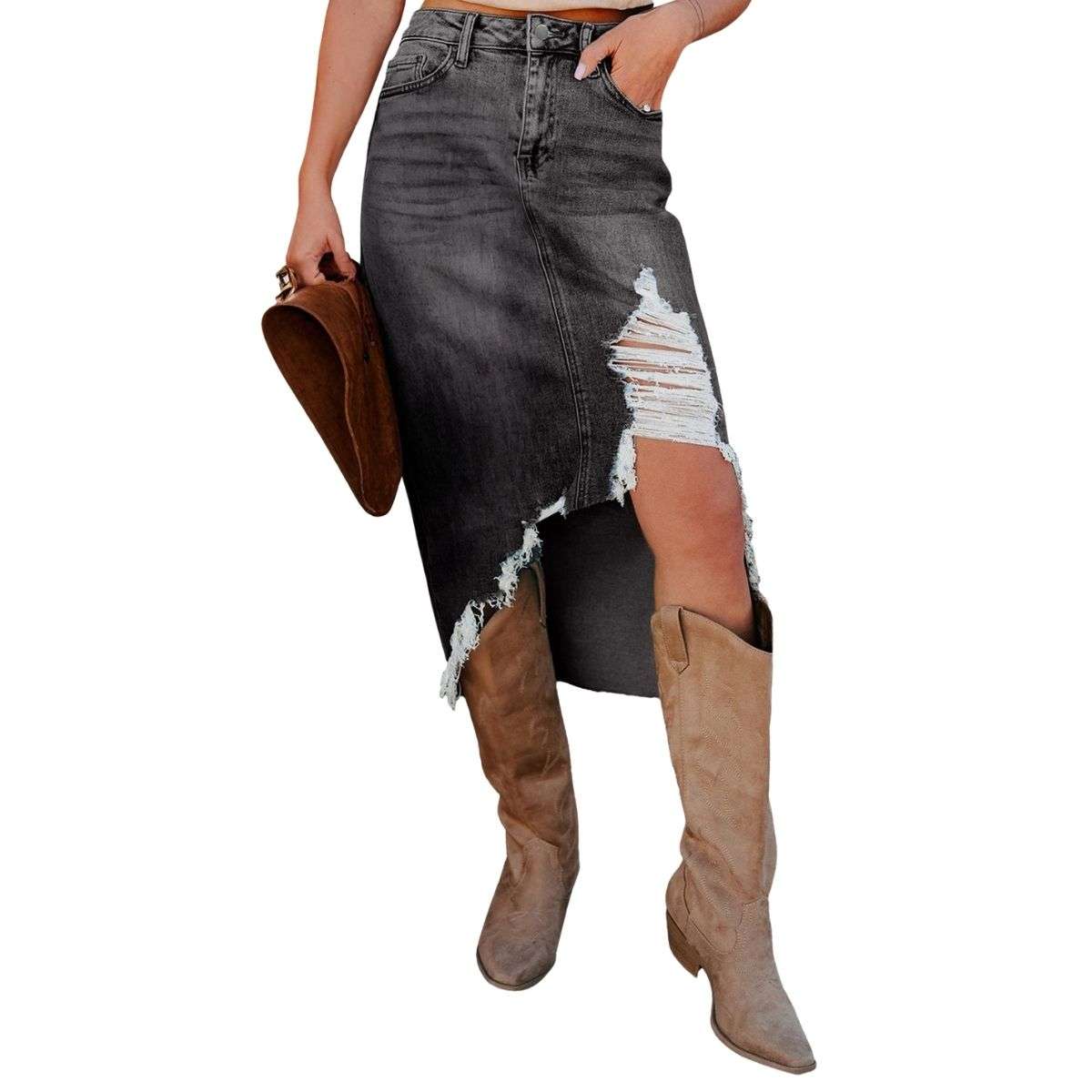 Vintage Flowy A-Line Long Jean Skirt