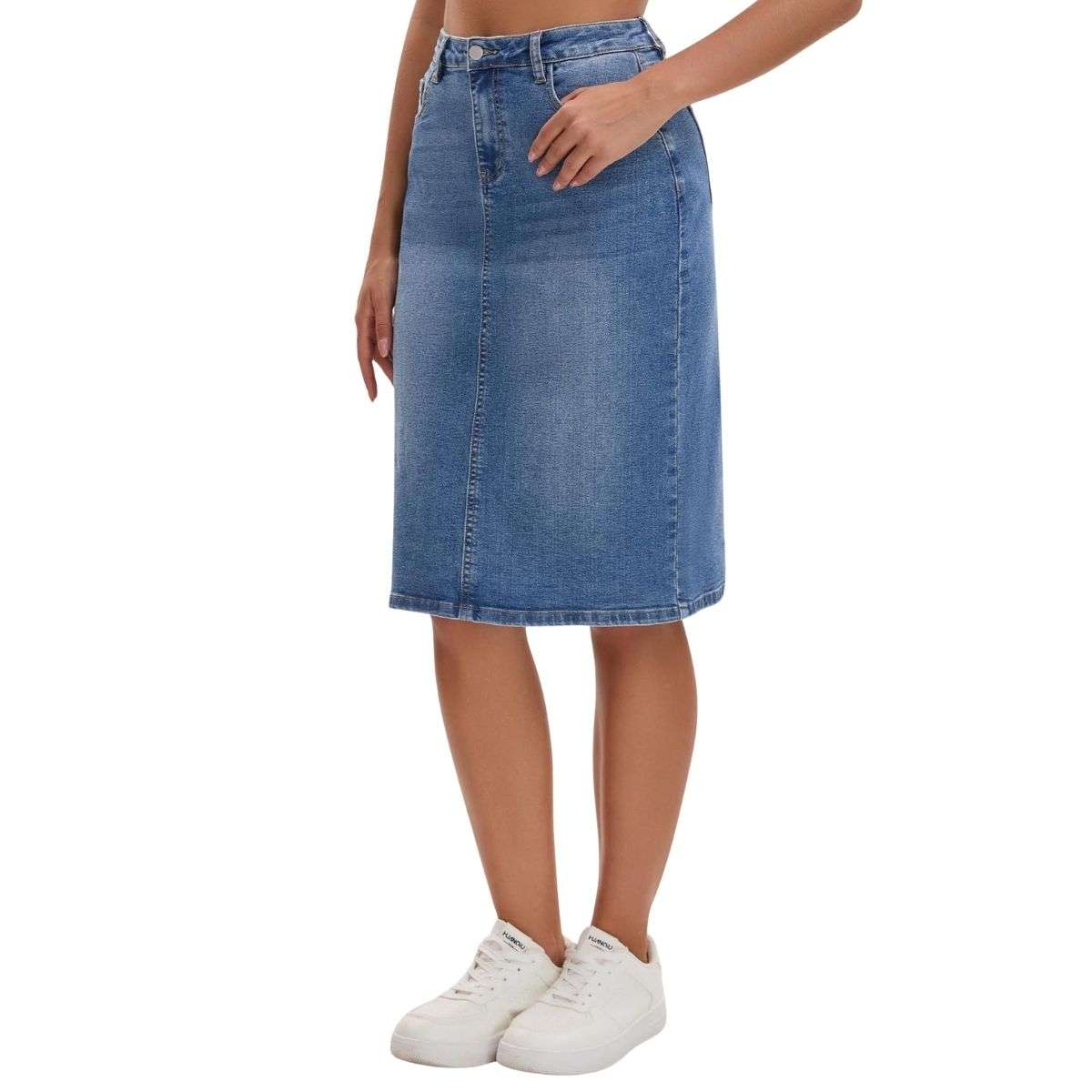 Women’s High Waisted Denim Midi Skirt