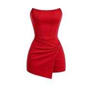 Women’s Y2K Strapless Bodycon Wrap Front Short Denim Romper