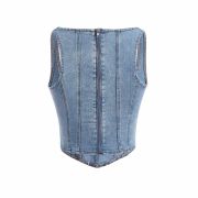 Women’s AsymmetricalSquare Neck Zip Back Denim Corset Crop Top