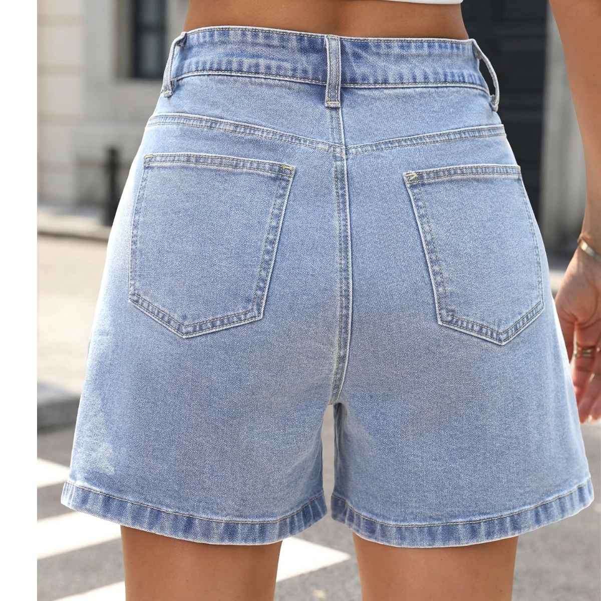 Women’s High Waisted A-Line Baggy Bermuda Denim Shorts