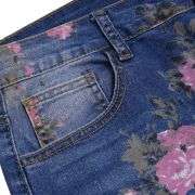 Rhinestone Blossom Print Denim Jeans