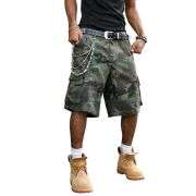 Men’s Flap Pockets Camo Cargo Denim Shorts