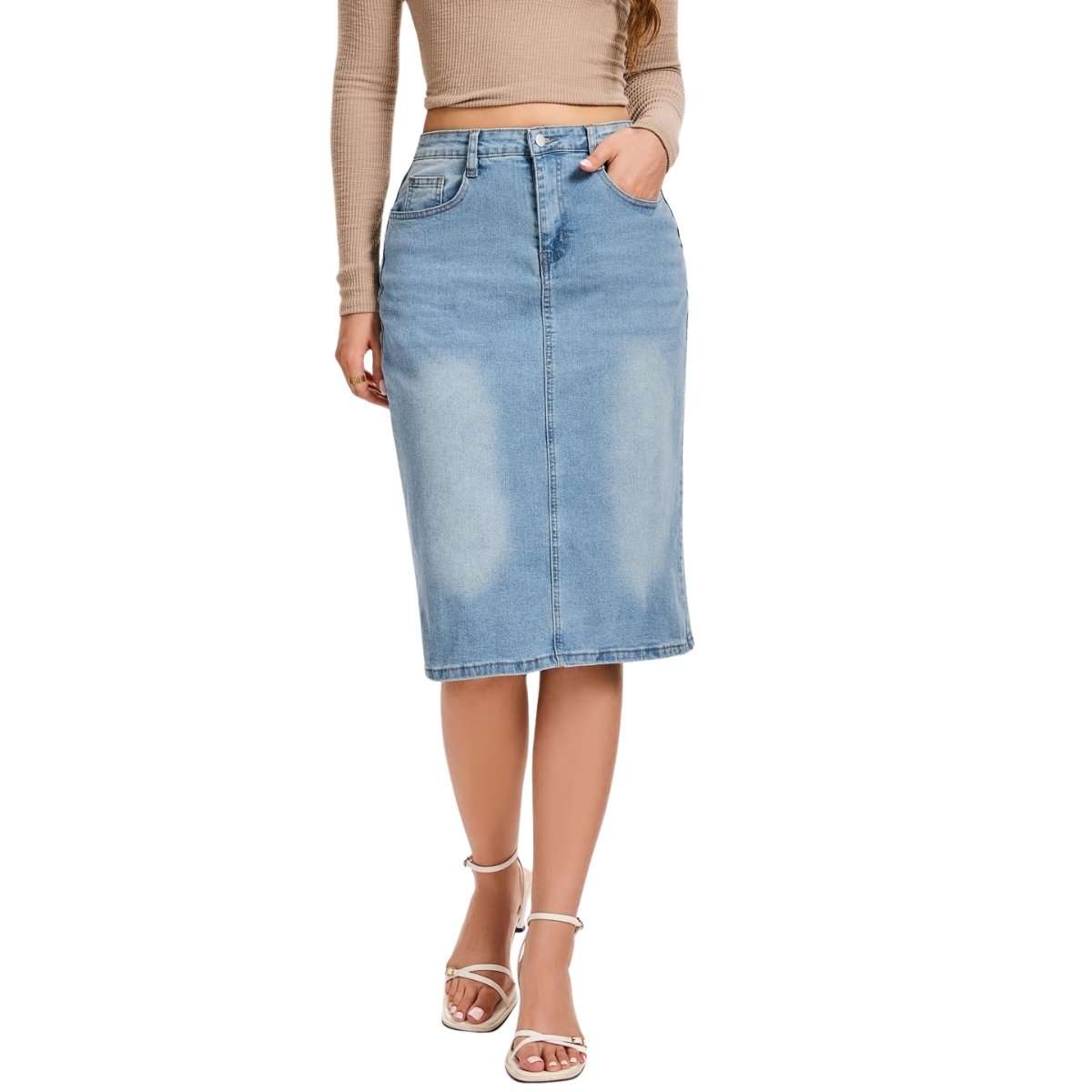 Women’s High Waisted Denim Midi Skirt