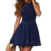 Women’s Sleeveless Slim Fit A-Line Tank Denim Babydoll Mini Dress