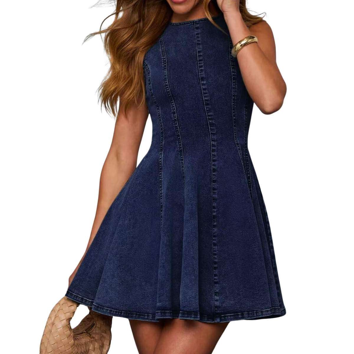 Women’s Sleeveless Slim Fit A-Line Tank Denim Babydoll Mini Dress