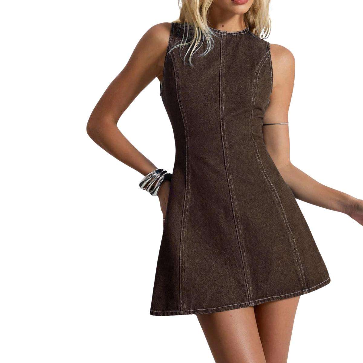 Y2K Bow Tie Open Back Denim Mini Dress