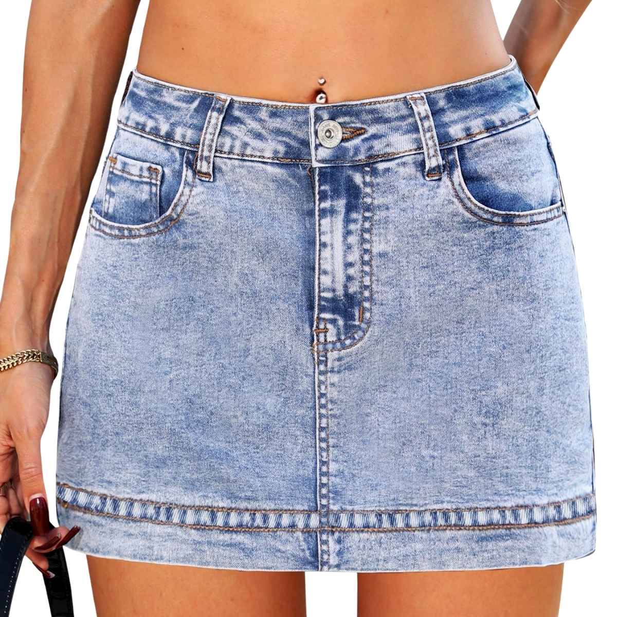 Women’s Denim Mini Skirt with Built-In Shorts