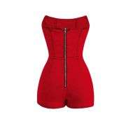 Women’s Y2K Strapless Bodycon Wrap Front Short Denim Romper