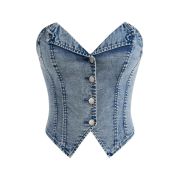 Women’s Y2K Button Down Corset Backless Sweetheart Neck Denim Tube Top
