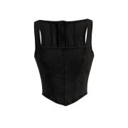 Women’s AsymmetricalSquare Neck Zip Back Denim Corset Crop Top