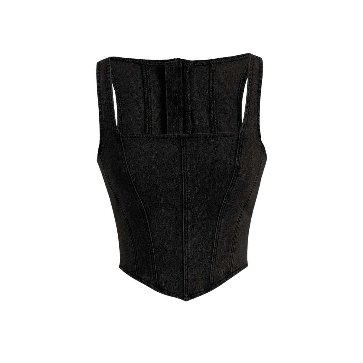 Women’s AsymmetricalSquare Neck Zip Back Denim Corset Crop Top