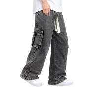 Men’s Drawstring Waist Wide-Leg Baggy Jeans