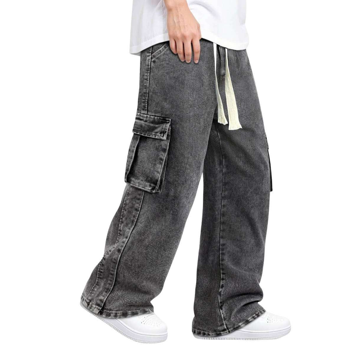 Men’s Drawstring Waist Wide-Leg Baggy Jeans