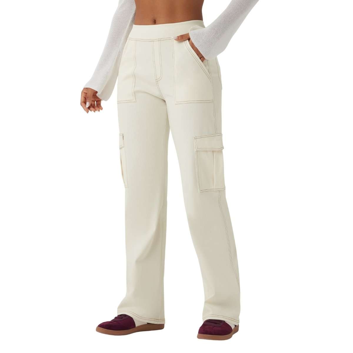 Mid Rise Pockets Straight Leg Casual Cargo Jeans