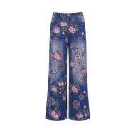 Rhinestone Blossom Print Denim Jeans