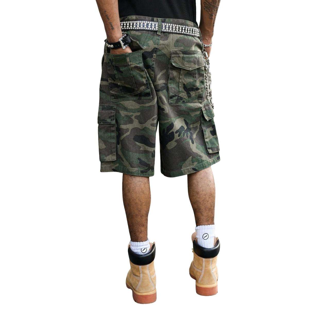 Men’s Flap Pockets Camo Cargo Denim Shorts