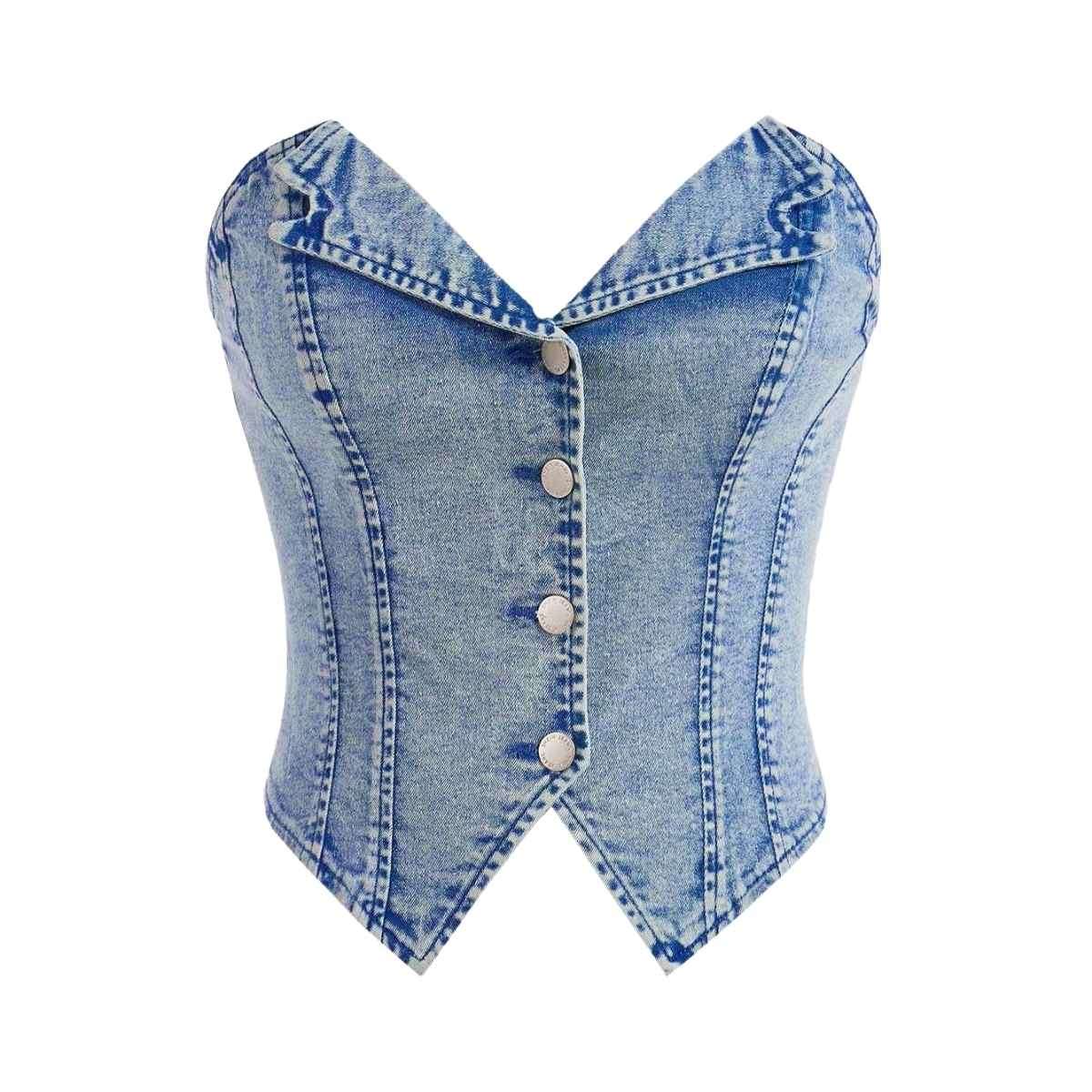 Women’s Y2K Button Down Corset Backless Sweetheart Neck Denim Tube Top