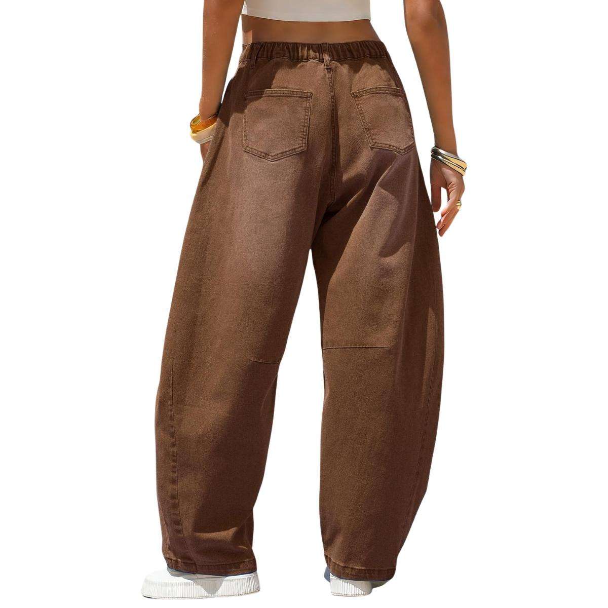 Women’s Y2K Elastic Waist Boyfriend Barrel Leg Jeans