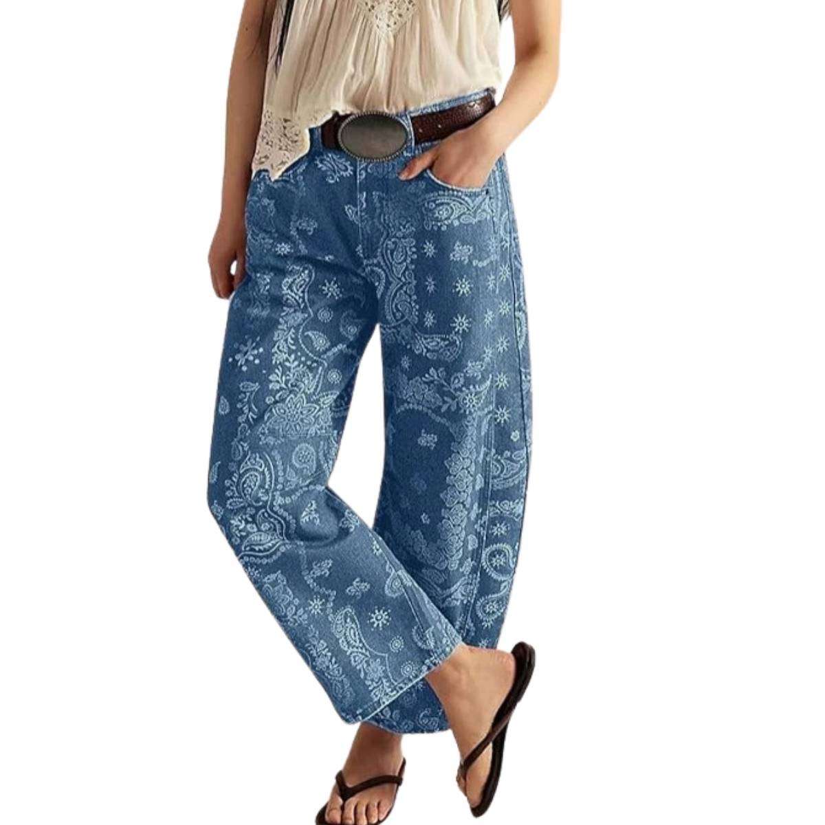Women’s Floral Print Baggy Barrel Jeans
