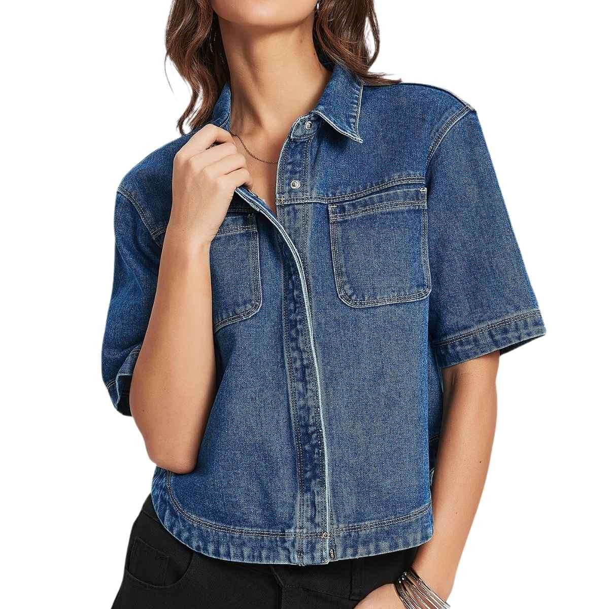 Women’s Casual Short Sleeve Denim Shacket