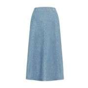 High-Waisted Flowy A-Line Long Denim Maxi Skirt