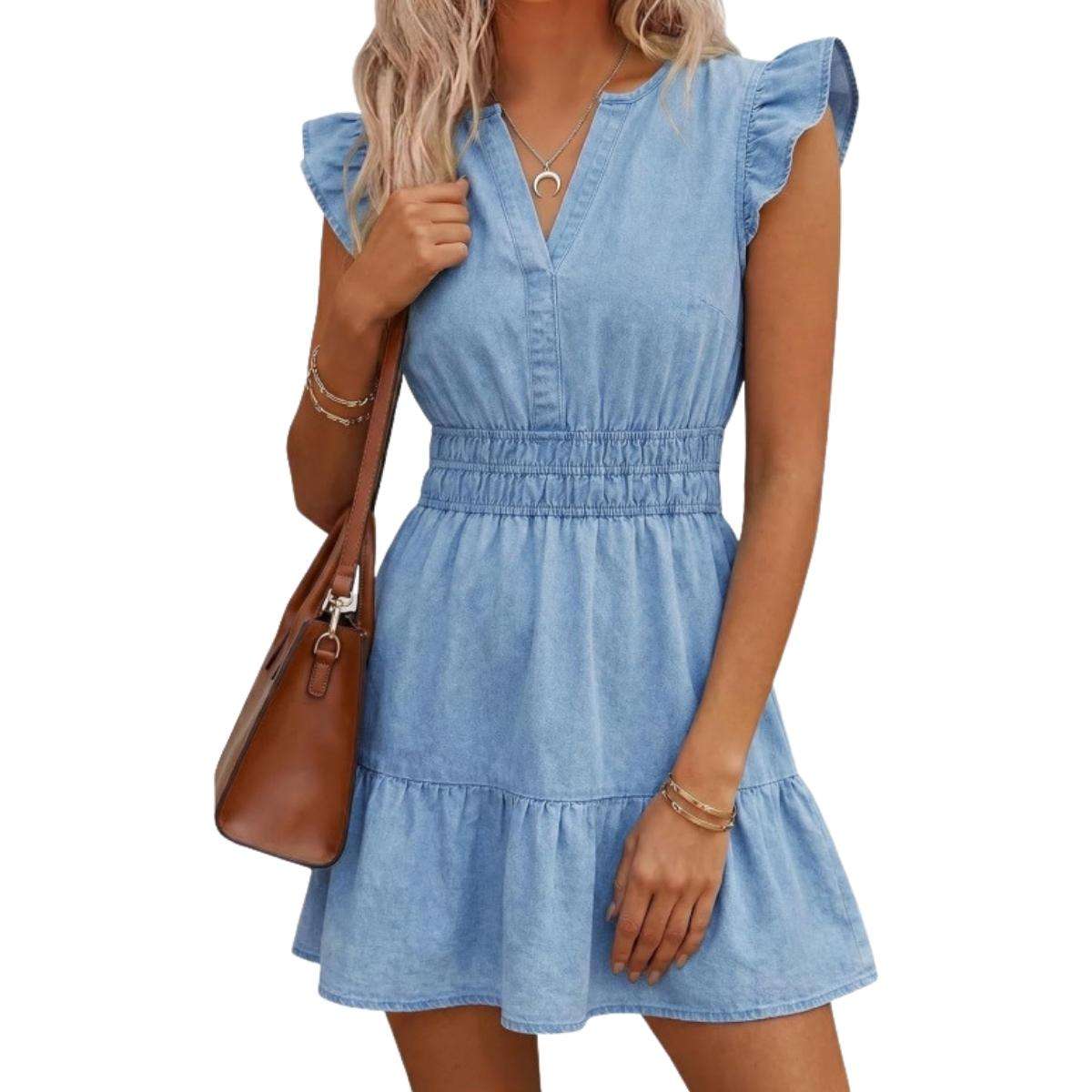 Women’s Ruffle Sleeve Denim Mini Dress