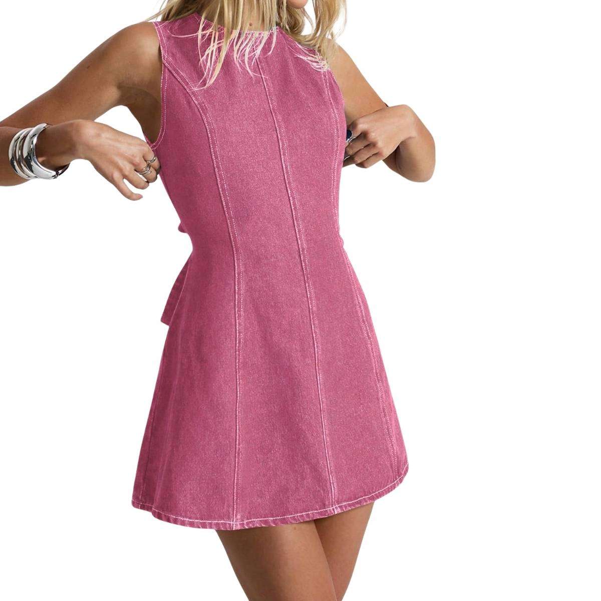 Y2K Bow Tie Open Back Denim Mini Dress