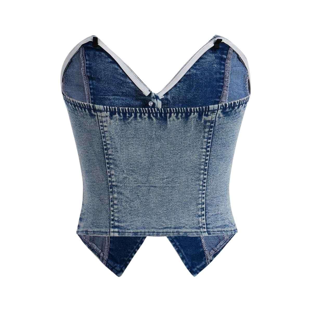 Women’s Y2K Button Down Corset Backless Sweetheart Neck Denim Tube Top
