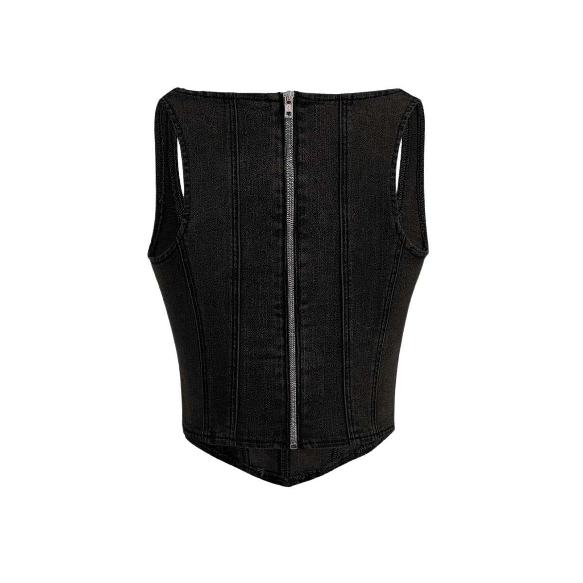 Women’s AsymmetricalSquare Neck Zip Back Denim Corset Crop Top