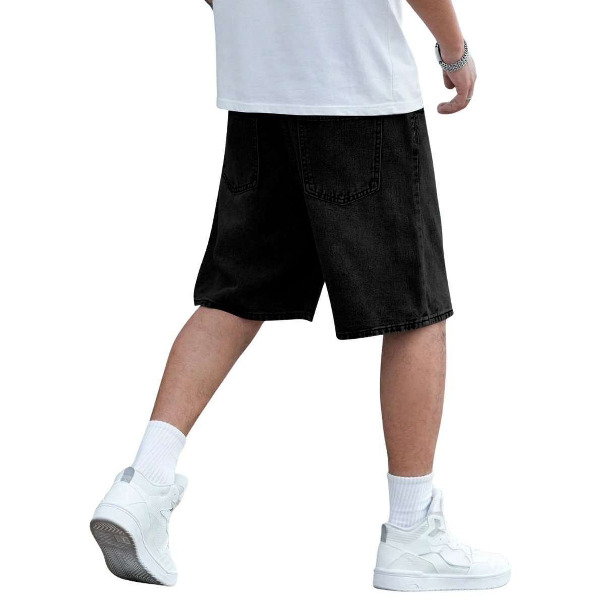 Mid Waist Slant Pockets Baggy Denim Jean Shorts