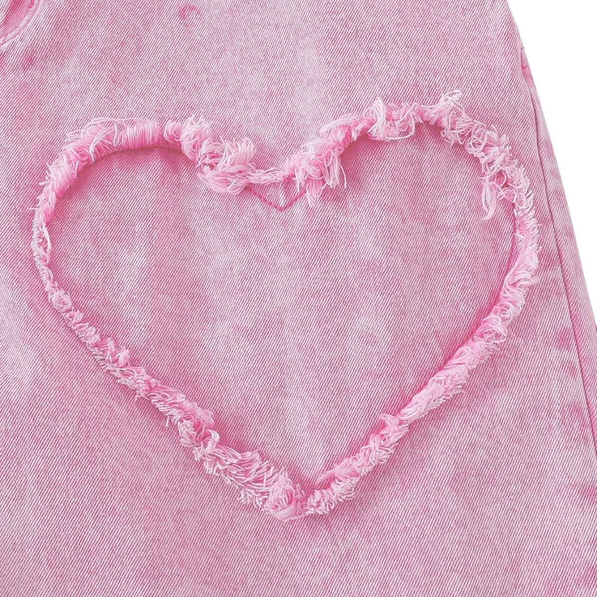 Women’s High Waisted Distressed Heart Pattern Wide Leg Jeans
