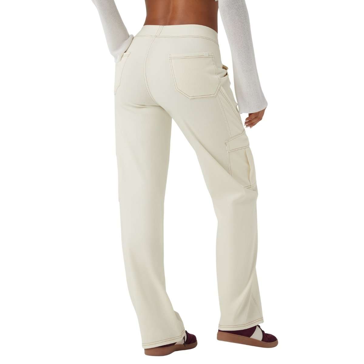 Mid Rise Pockets Straight Leg Casual Cargo Jeans